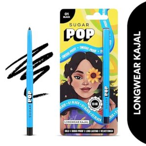 SUGAR POP Longwear Kajal Matte Finish, Intense Dark Kohl Kajal, Smudge Proof Pencil, Water Proof, Single Stroke Velvet Finish Lasts Up To 16Hrs - 01 Black