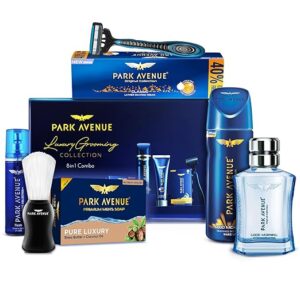 Park Avenue Luxury Grooming Collection 8 in-1 Combo Grooming Kit for Men | Gift Set for Men | Diwali Gift Hampers | Shaving Kit for Men | Shaving Foam | After Shave | Gift Hamper for Men, Husband, Boyfriend | Free Travel Pouch Inside
